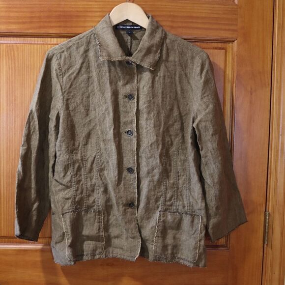 Ellen Tracy Vintage Brown Linen Button Down Boho Blouse 100% Linen 14 - Picture 2 of 12